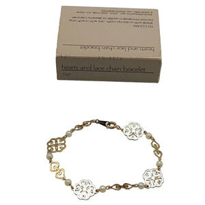 Vintage Avon 1985 Hearts and Lace Chain Bracelet Gold Tone 7.75"